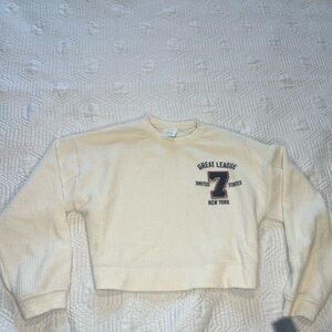 Zara Cream Kids Crop Sweatshirt with Blue and Red Accents